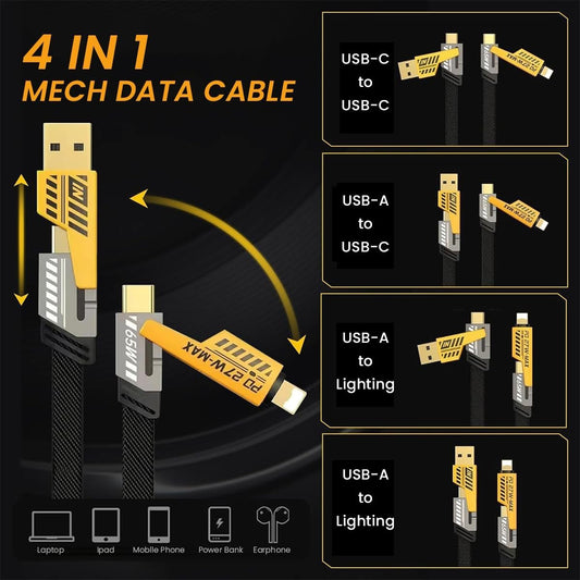 4 in 1 Fast Charging Cable – Multi USB Cable for iPhone, Android, Type C & Micro USB | Fast Charge Data Cable