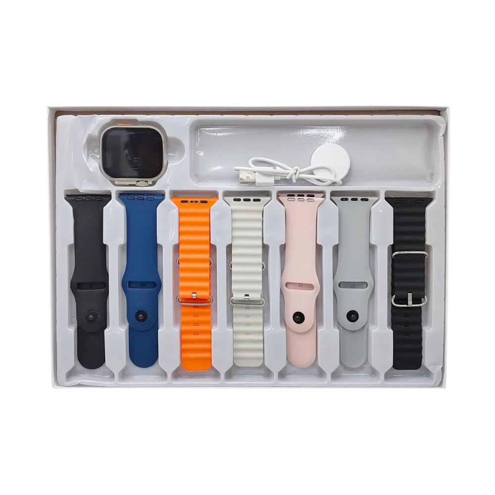 Ultra 3 7-in-1 Smart Watch with Metal Strap – Bluetooth Calling, Fitness Tracker, Multiple Straps & Accessories (High Quality)