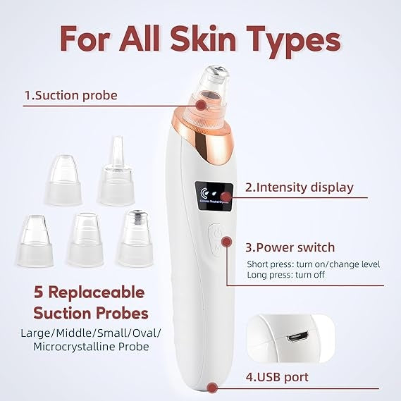 5 in 1 Derma Suction Blackhead Remover Vacuum | Electric Pore Cleaner Machine