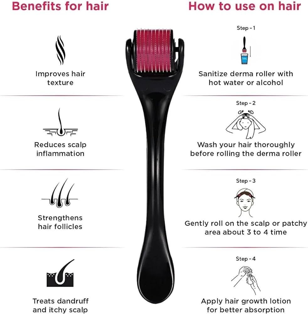 Derma Roller 0.5mm – Hair Growth, Beard Growth & Skin Microneedling Tool (540 Needles)