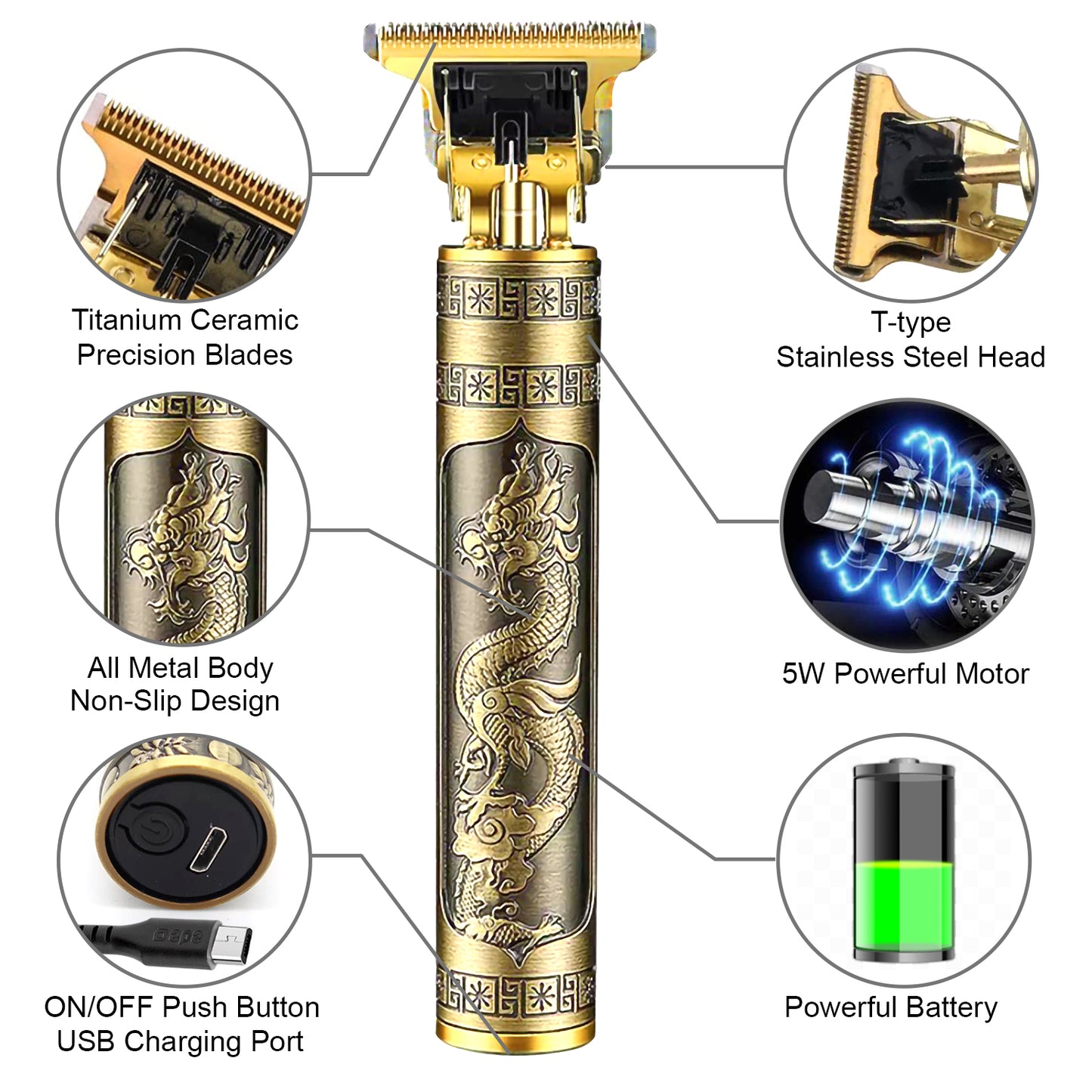 Vintage T9 Professional Hair Trimmer for Men – Rechargeable Beard & Hair Clipper