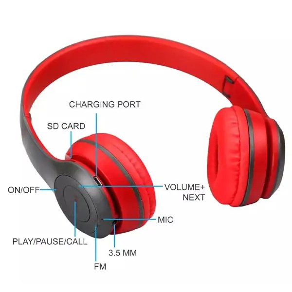 P47 Wireless Bluetooth Headphones – Foldable Over-Ear Headset with FM Radio, SD Card Support & Deep Bass