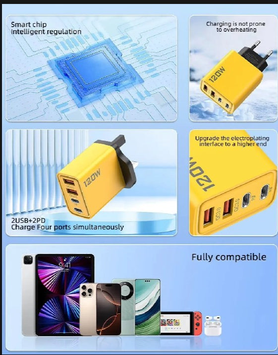 40W 4 Port Fast Charging Adapter – USB Multi Port Charger for Mobile, iPhone & Android (Quick Charge)
