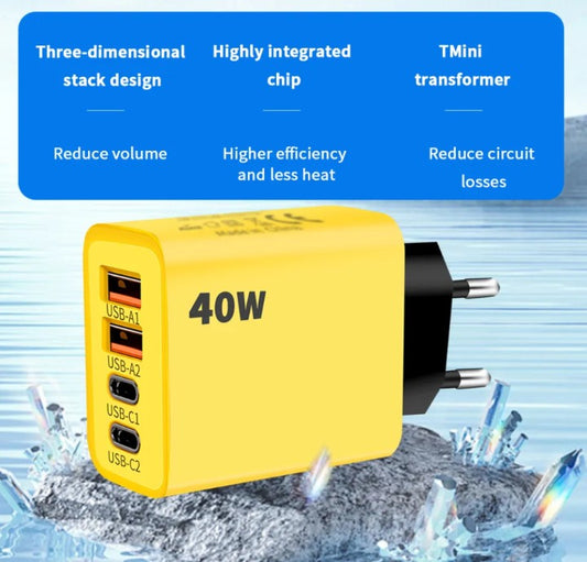 40W 4 Port Fast Charging Adapter – USB Multi Port Charger for Mobile, iPhone & Android (Quick Charge)
