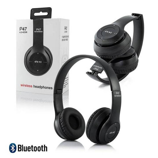 P47 Wireless Bluetooth Headphones – Foldable Over-Ear Headset with FM Radio, SD Card Support & Deep Bass