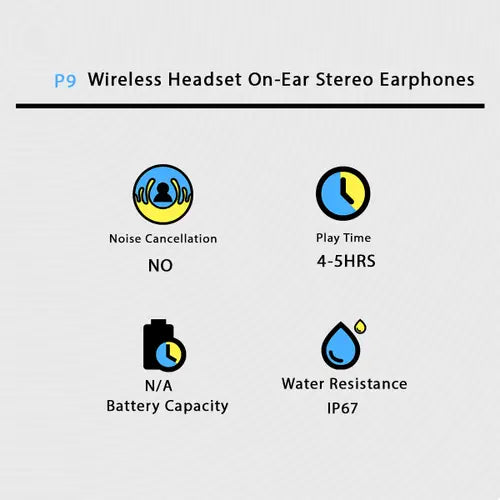 P9 Wireless Bluetooth Headphones – Over Ear Foldable Headset with Deep Bass & Noise Isolation